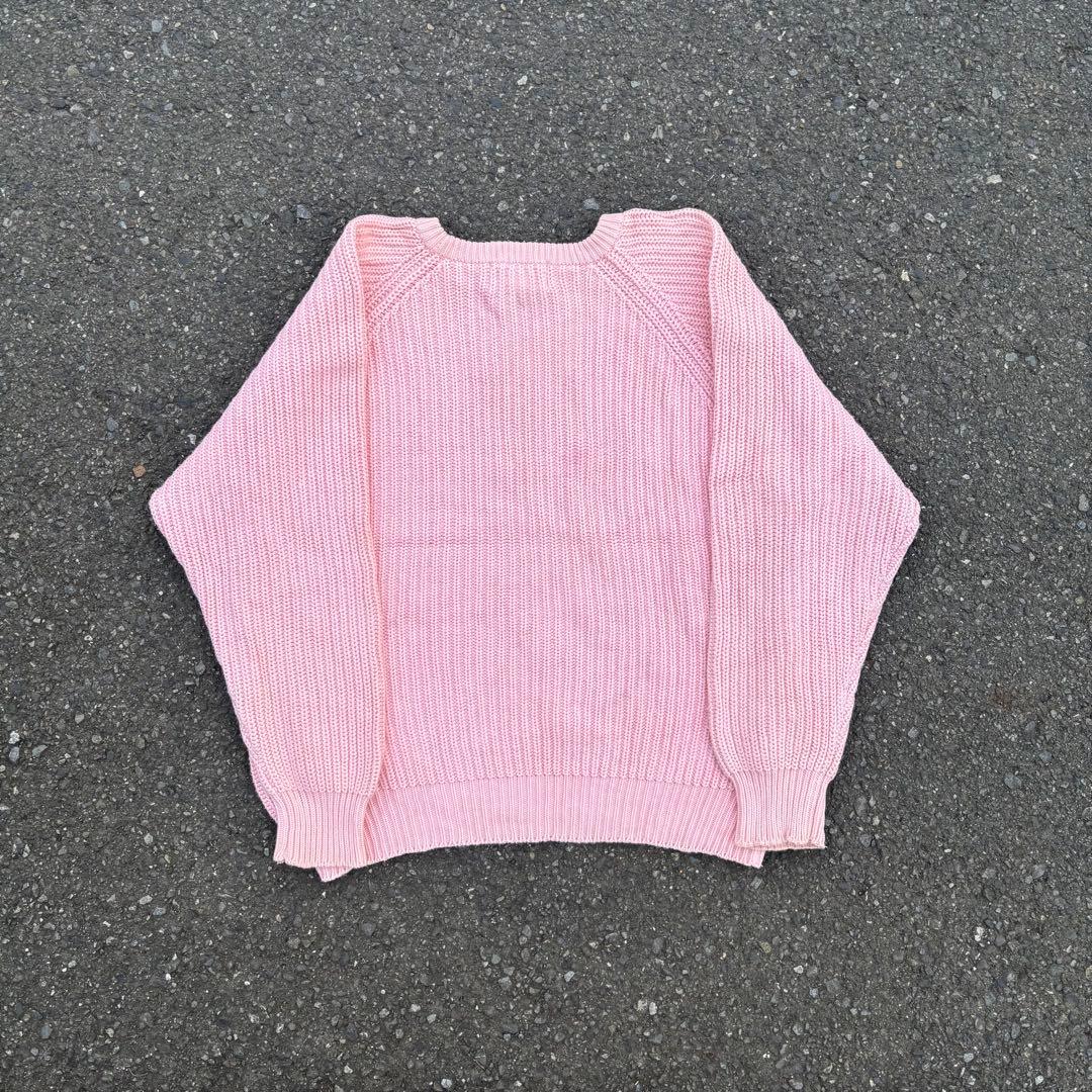 80s 黒タグ Eddie Bauer ピンク コットンニット 太編み