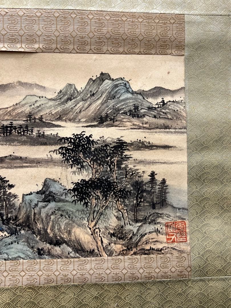 極上/古美術　紙本山水 【朱梅邨識】在銘　書 肉筆保証