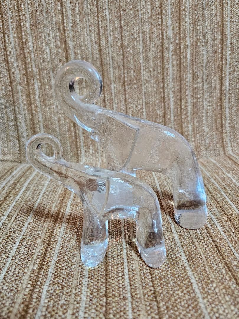 ヴィンテージ！KOSTA BODA クリスタル ゾウ 置物 北欧 2点セット
