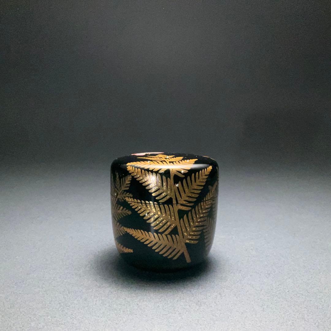 棗　池田喜一　加賀蒔絵　蝶にシダ　共箱　R1327ダN3