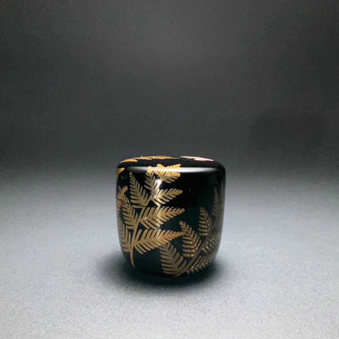 棗　池田喜一　加賀蒔絵　蝶にシダ　共箱　R1327ダN3