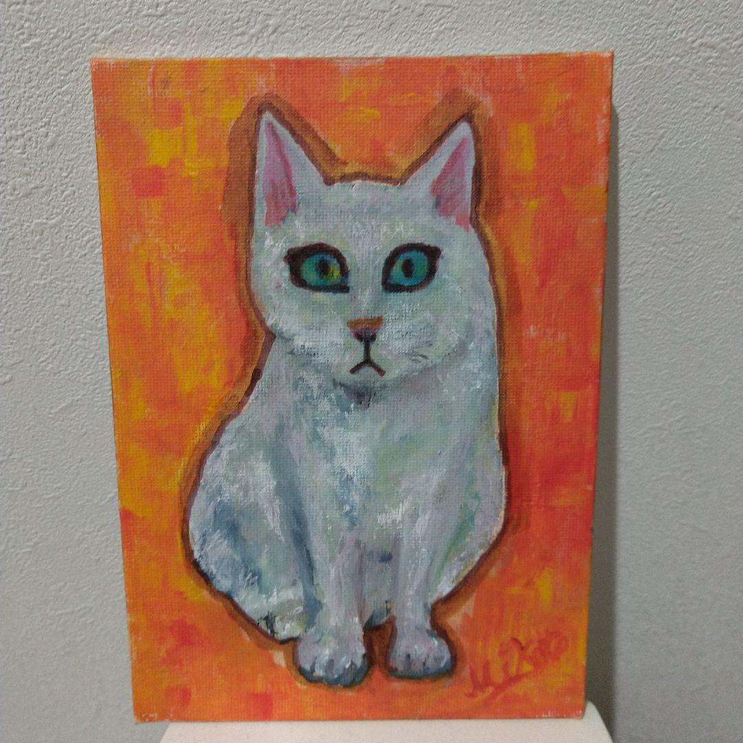 白猫の油絵 サイン入り