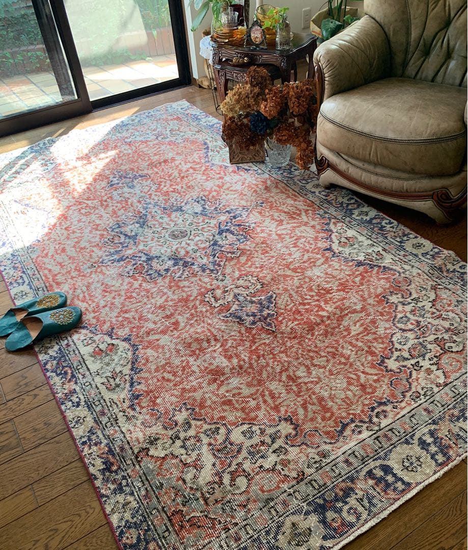 超大判　コーラルレッド　265×144 トルコヴィンテージラグ　メダリオン