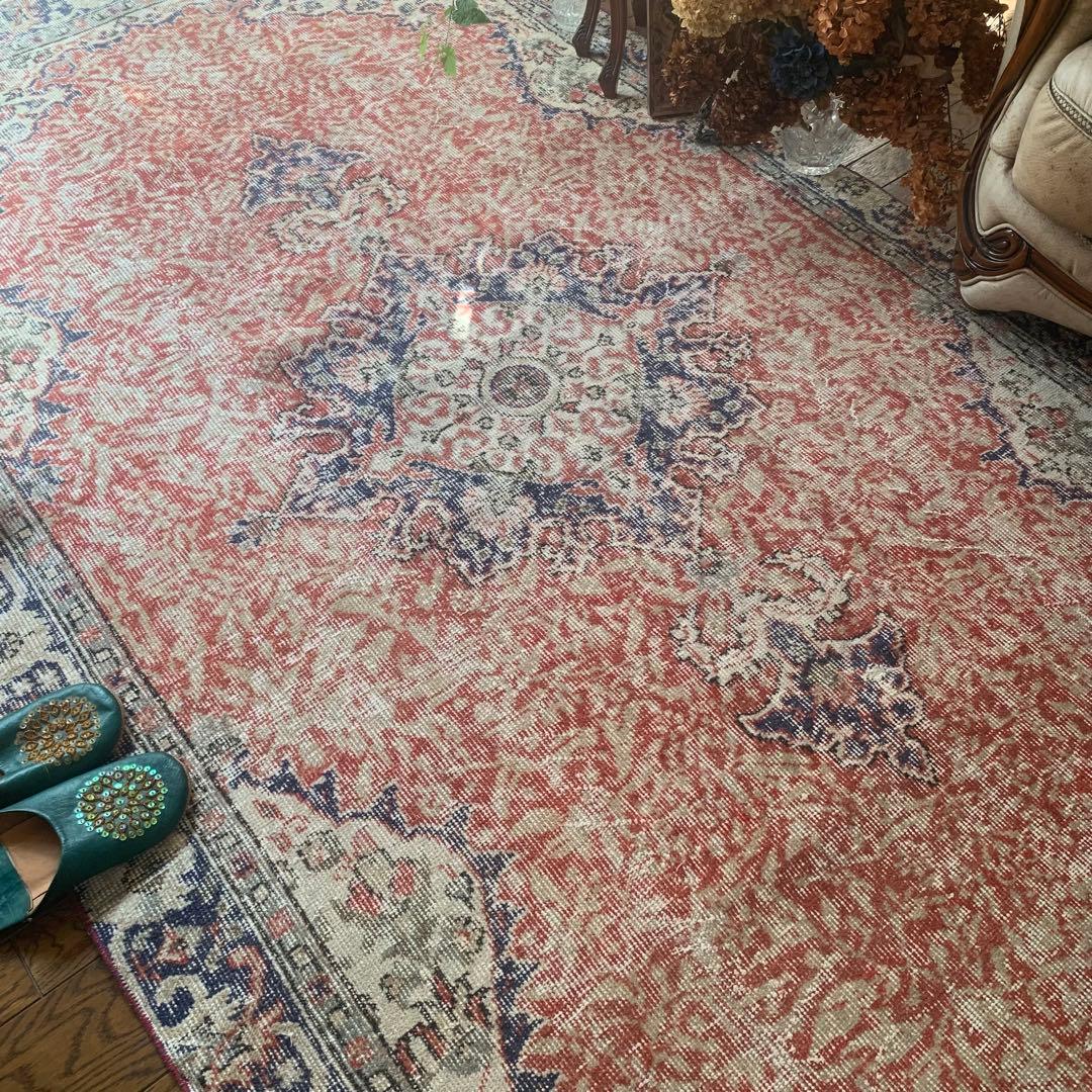 超大判　コーラルレッド　265×144 トルコヴィンテージラグ　メダリオン