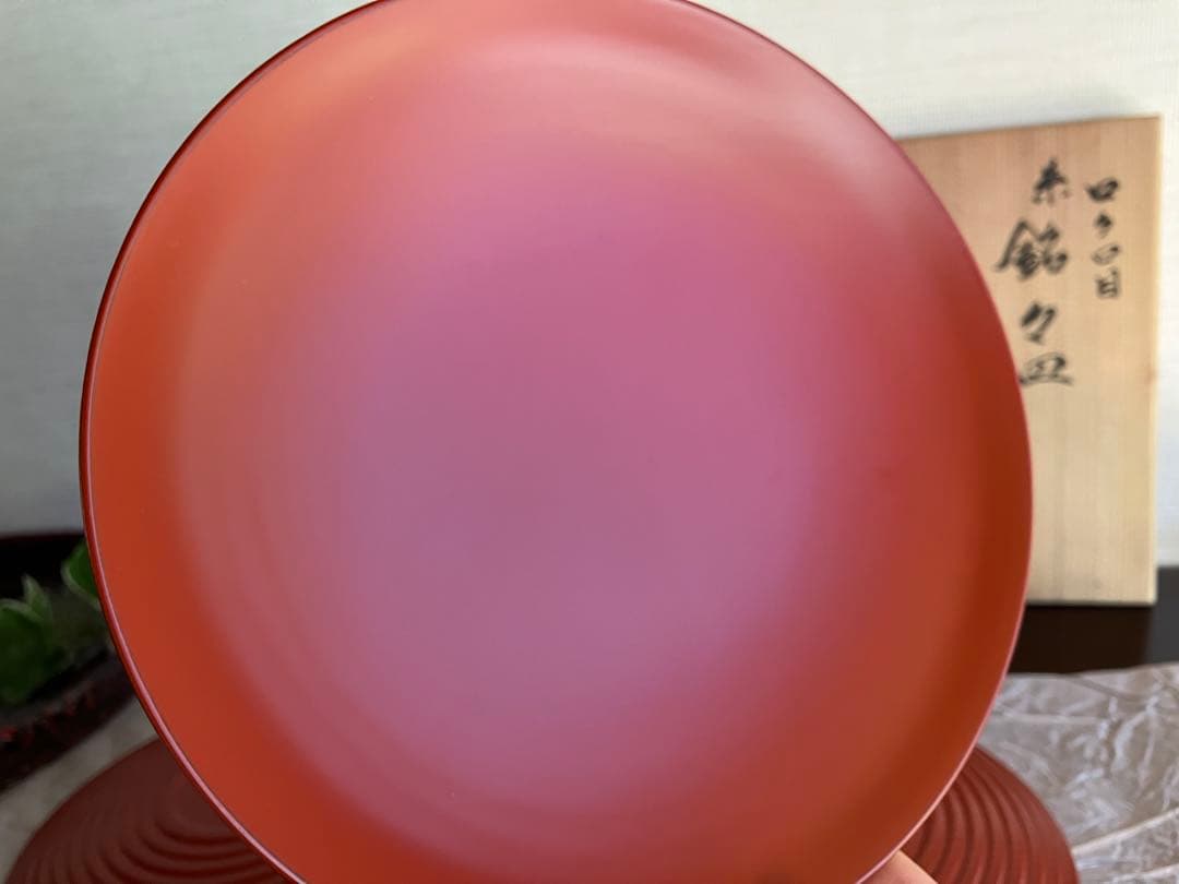 山中塗　山中漆器　香仙工房　ロクロ目　朱　銘々皿　菓子皿　５枚　茶道　茶道具