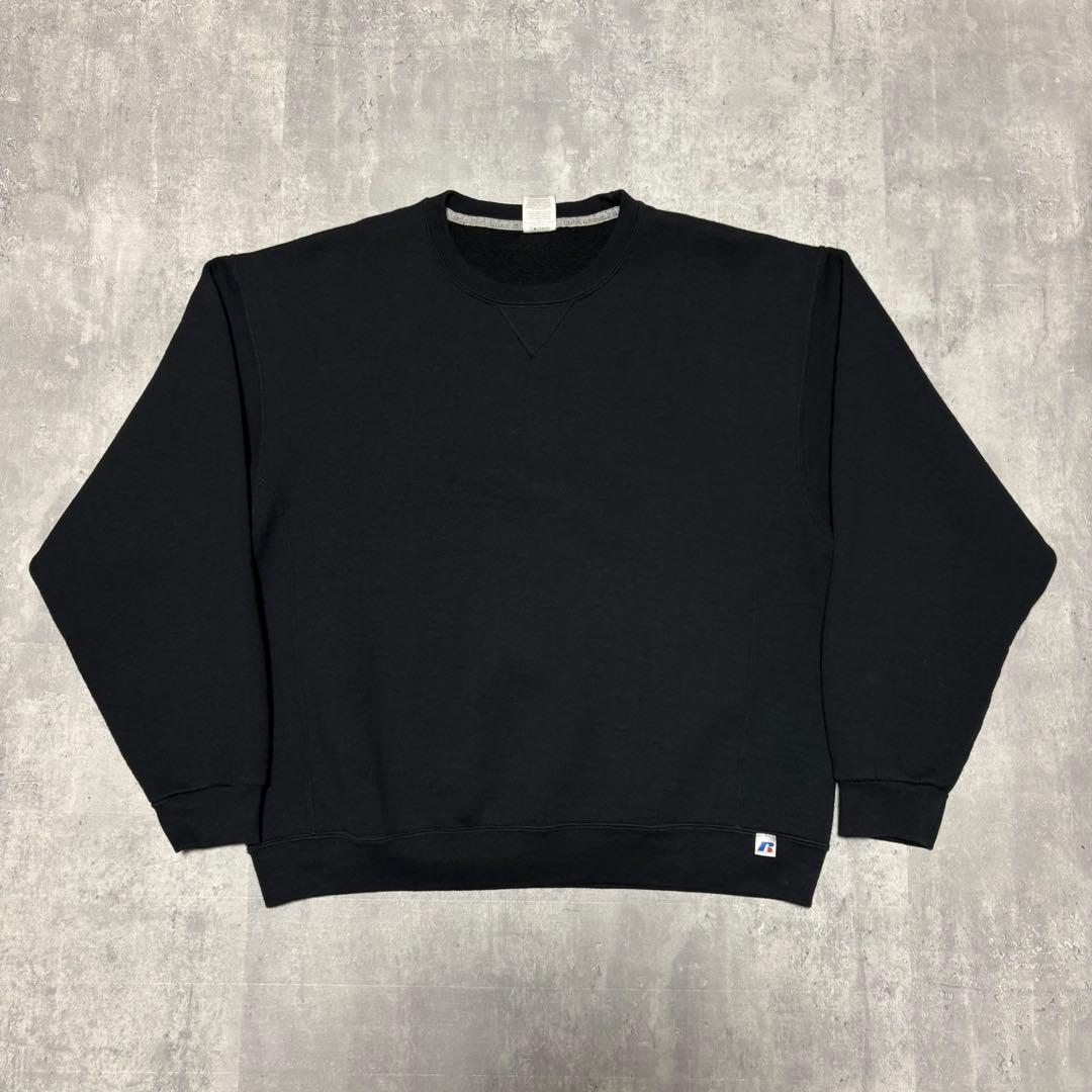 00s RUSSELL ラッセル　前V スウェット　トレーナー　黒　無地　L