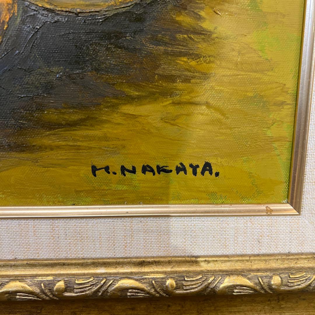 肉筆油彩画 「三宝柑」 仲谷宏作美術品 油絵 インテリア 額縁付き