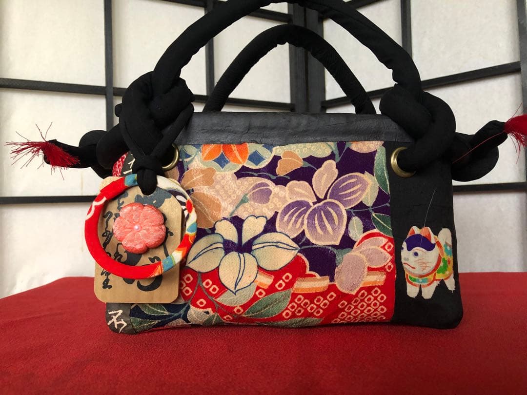 一閑張り　一閑張りバック　 江戸縮緬　古布　犬張子