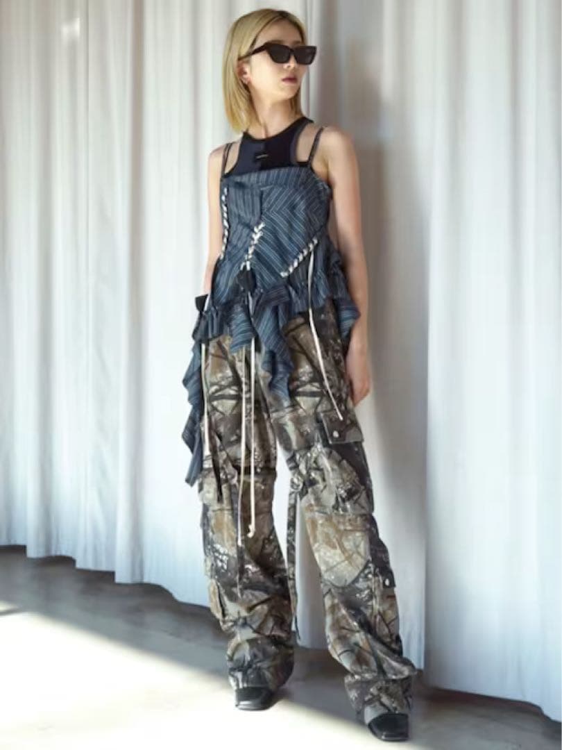 PRANK PROJECT ラッフルレースアップストライプトップス