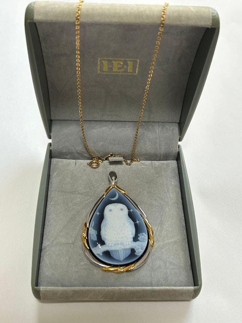 幸福　の　白　ふくろう　カメオ　ペンダント　IEI インペリアルエンタープライズ