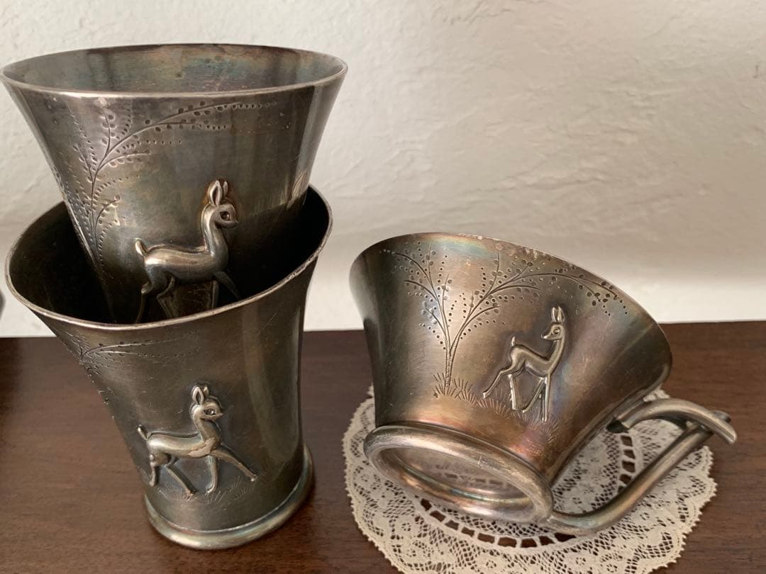 フランス　蚤の市　カップ　3個セット　シルバープレート　ブロカント