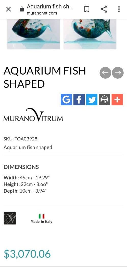 ベネチアンガラス　花瓶　ガラス工芸品　ガラスアート　水族館　魚　ベネチアングラス