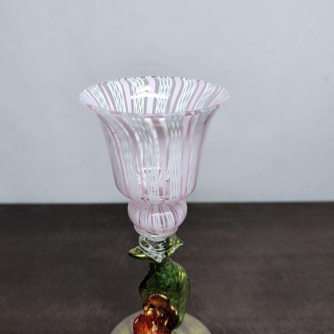 ムラーノガラス 金彩 レースガラス 花形ステム ミニグラス 酒器