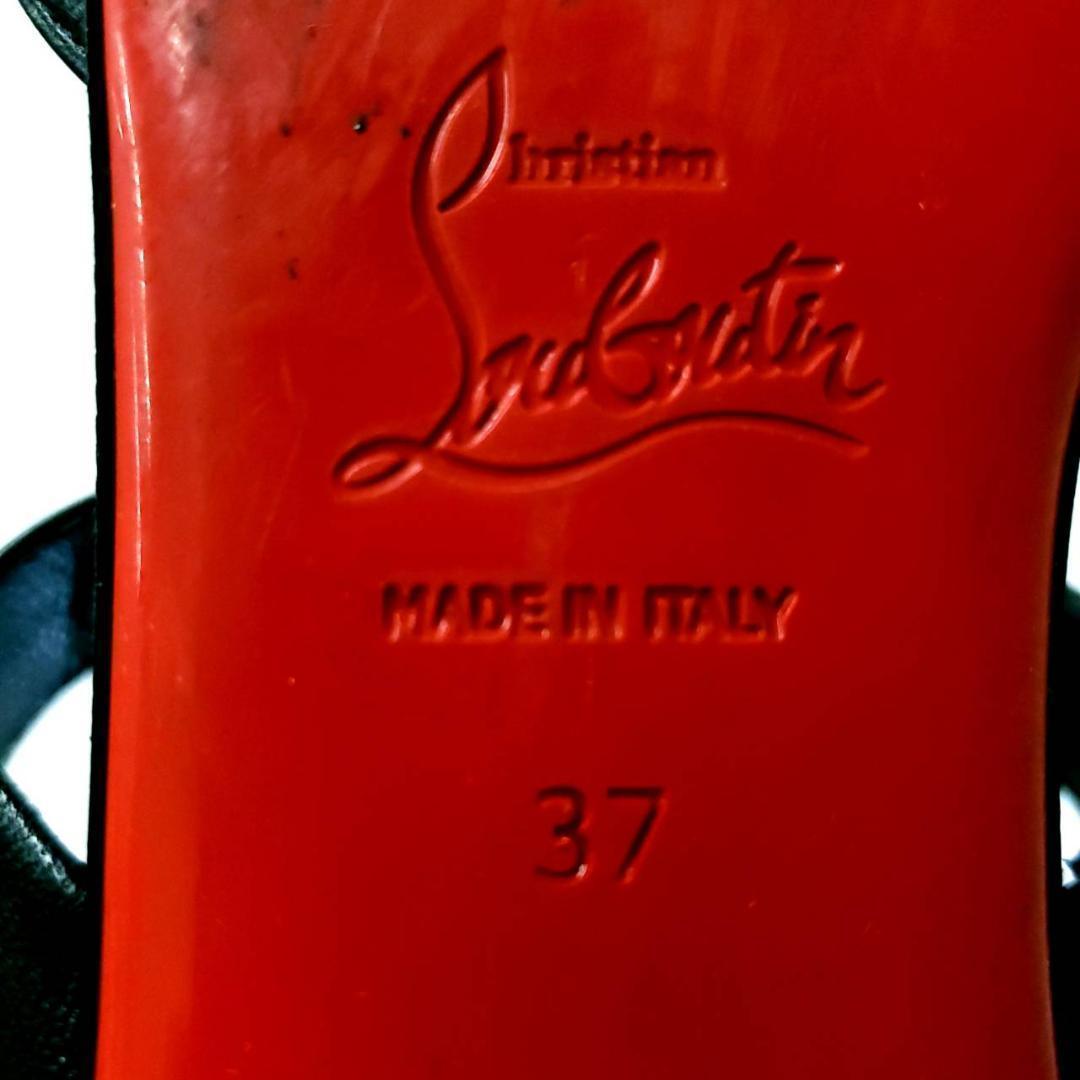 クリスチャンルブタン　ストラップミュール　金具　ポインテッドトゥ　レザー　黒