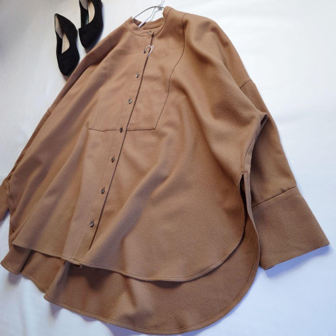 ☘️新品 サクラ SACRA ウール バンドカラー 茶色系 M 長袖 きれいめ