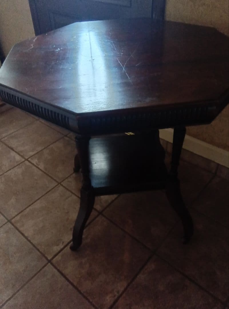 アンティーク1920年代頃 猫足フォルム 八角形ダークブラウン木製テーブル