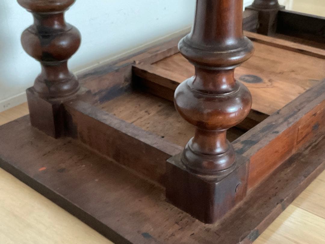 ろくろ脚 ちゃぶ台 文机 ローテーブル 引き出し付き アンティーク家具 古道具