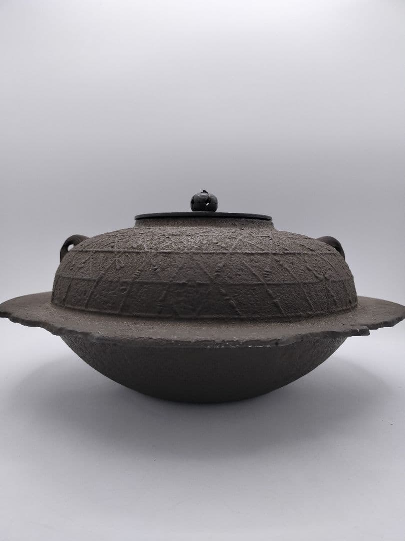 c708 焼抜透木釜　桜川 透木付 茶道具 古物