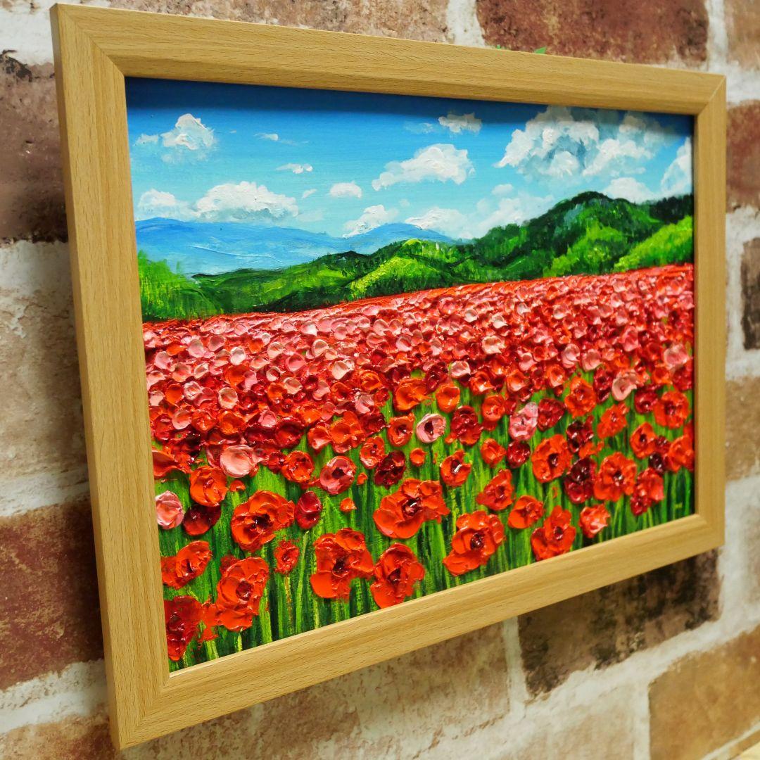 油絵 絵画 【天空の赤いお花畑】