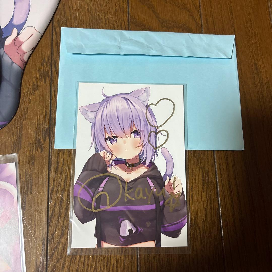 ホロライブ 猫又おかゆ60万人記念セット+直筆サインイラストポストカードもう一枚