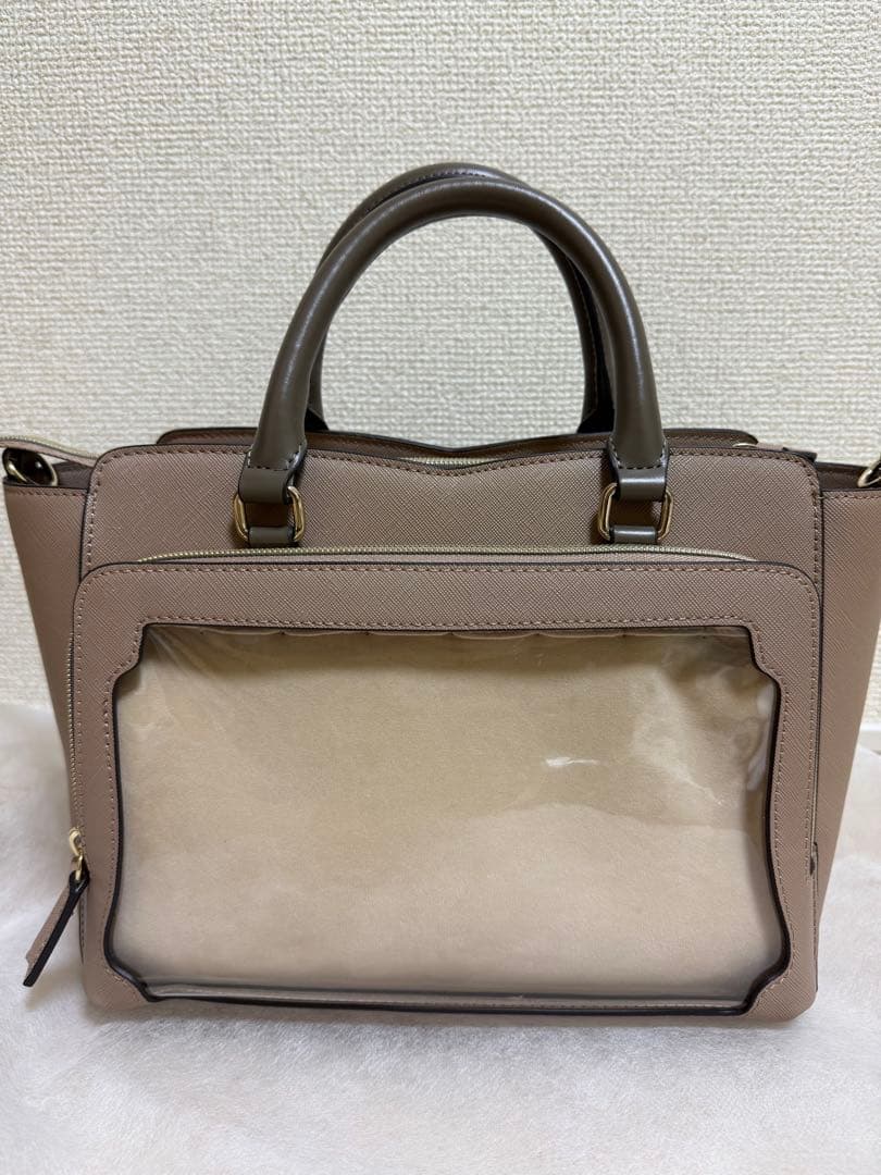 (美品)クリアポケット付きハートビジュートートバッグ