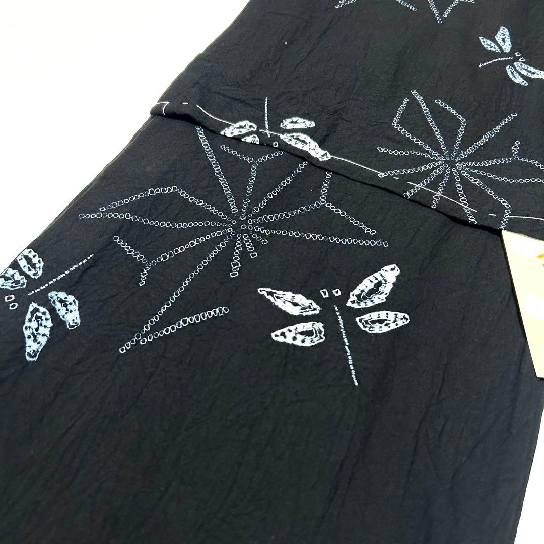 浴衣　絞り浴衣　本場　有松絞り　黒　トンボ　麻の葉　献上柄半幅帯　新品0819⑤