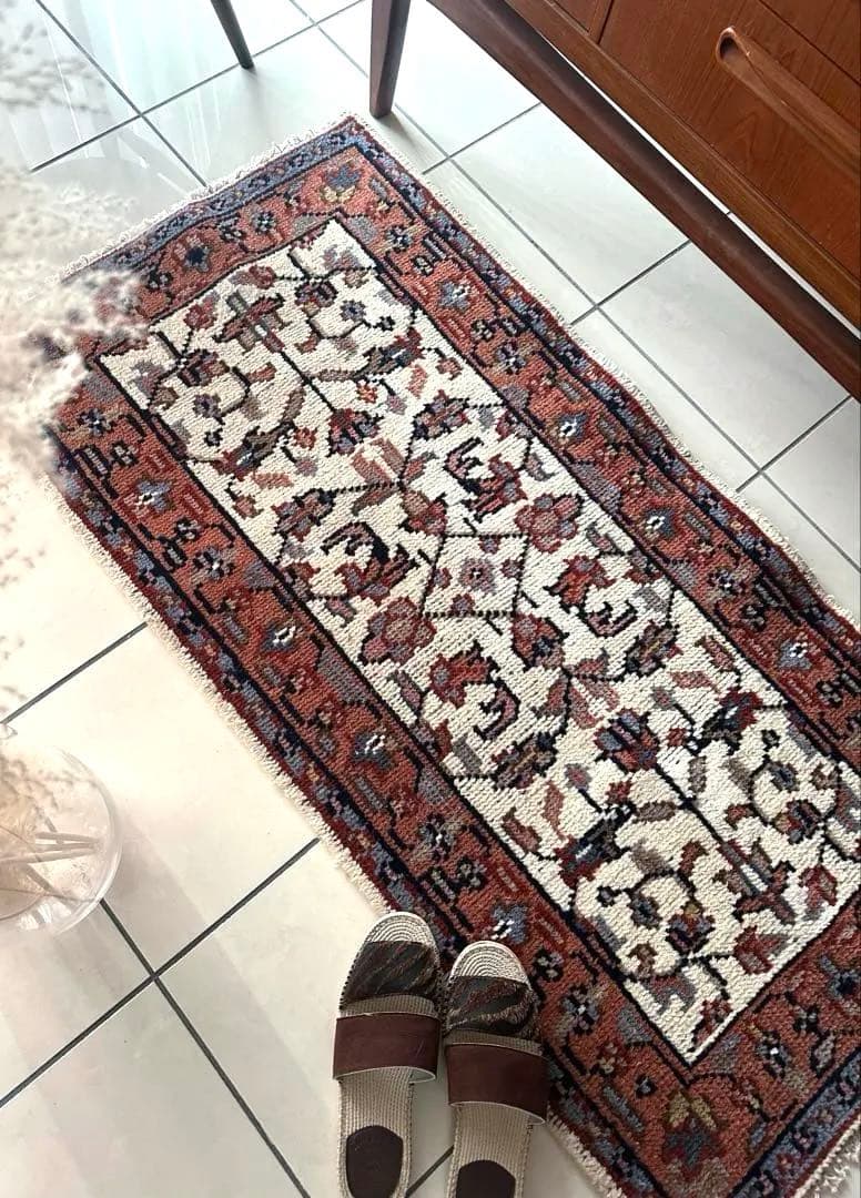 132×65 ヴィンテージラグ　二重織り　手織ラグ