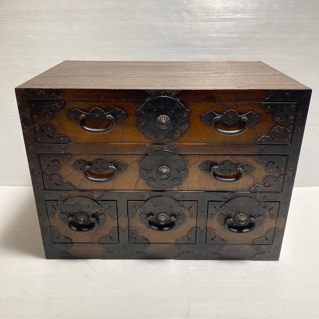 木製箪笥 5引き出し 時代家具 和風 レトロアンティーク 金具付き 収納 和家具