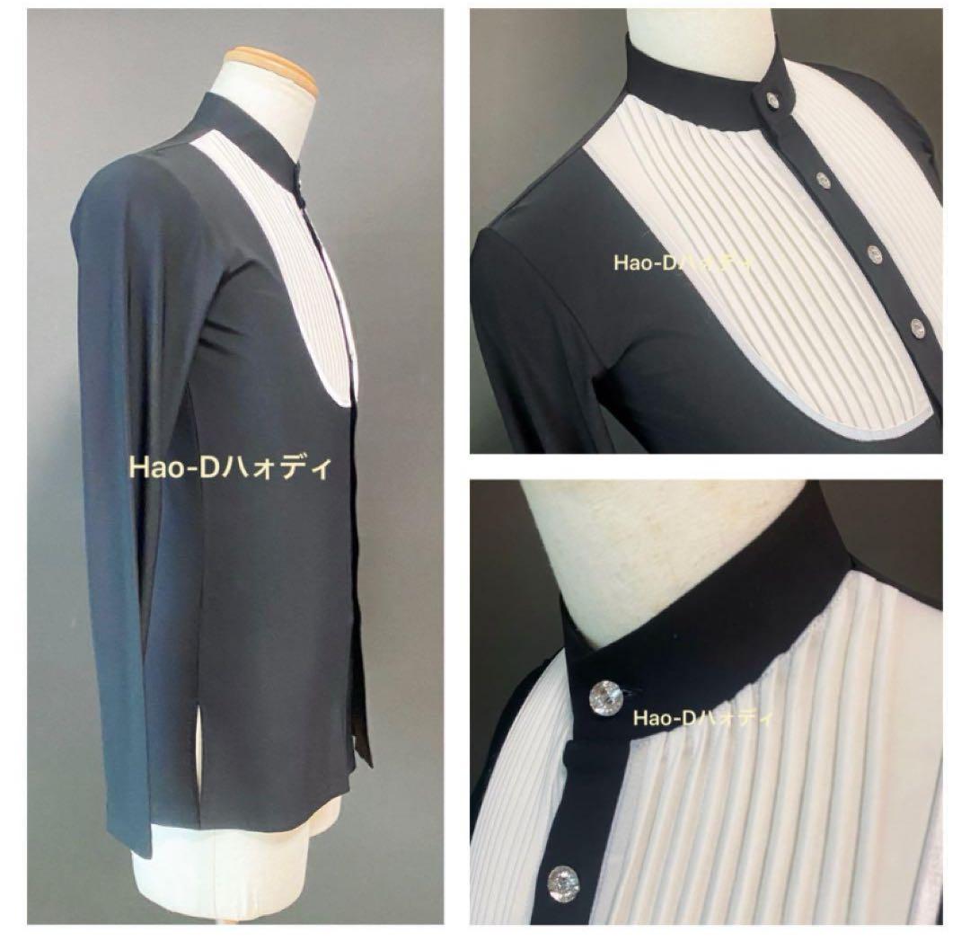 社交ダンス★ラテン★メンズ★新品★シャツ★白黒★イカ胸★S
