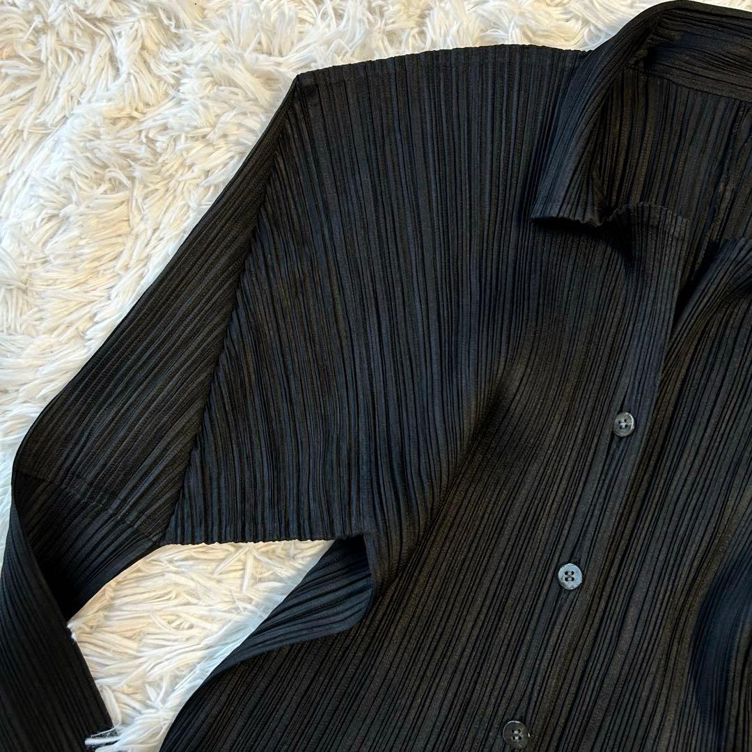 プリーツプリーズ イッセイミヤケ 長袖ブラウス シャツ スカラップ裾 ブラック