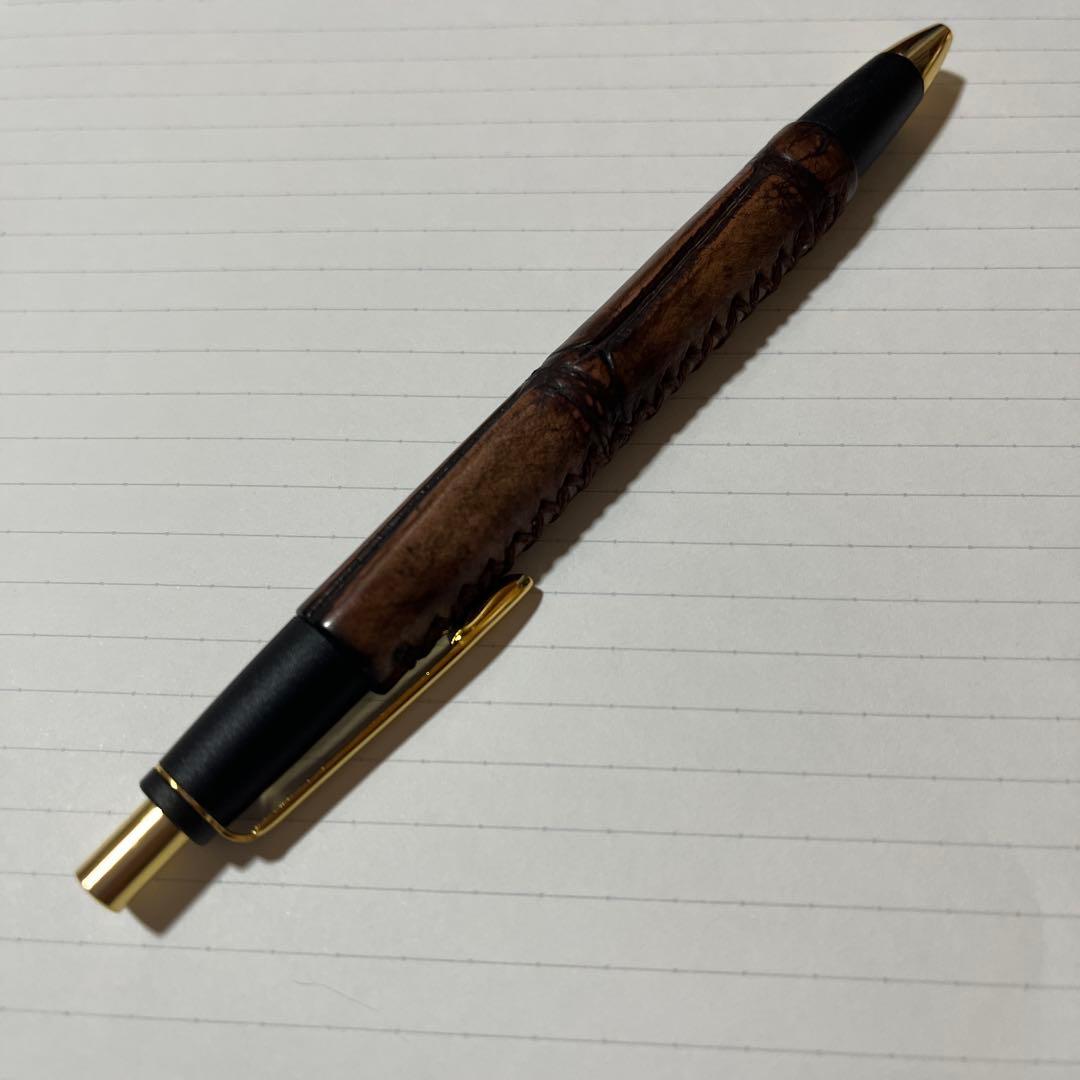 シックザール 革軸ペン 真鍮金具 クロコダイル ダークブラウン シャーペン