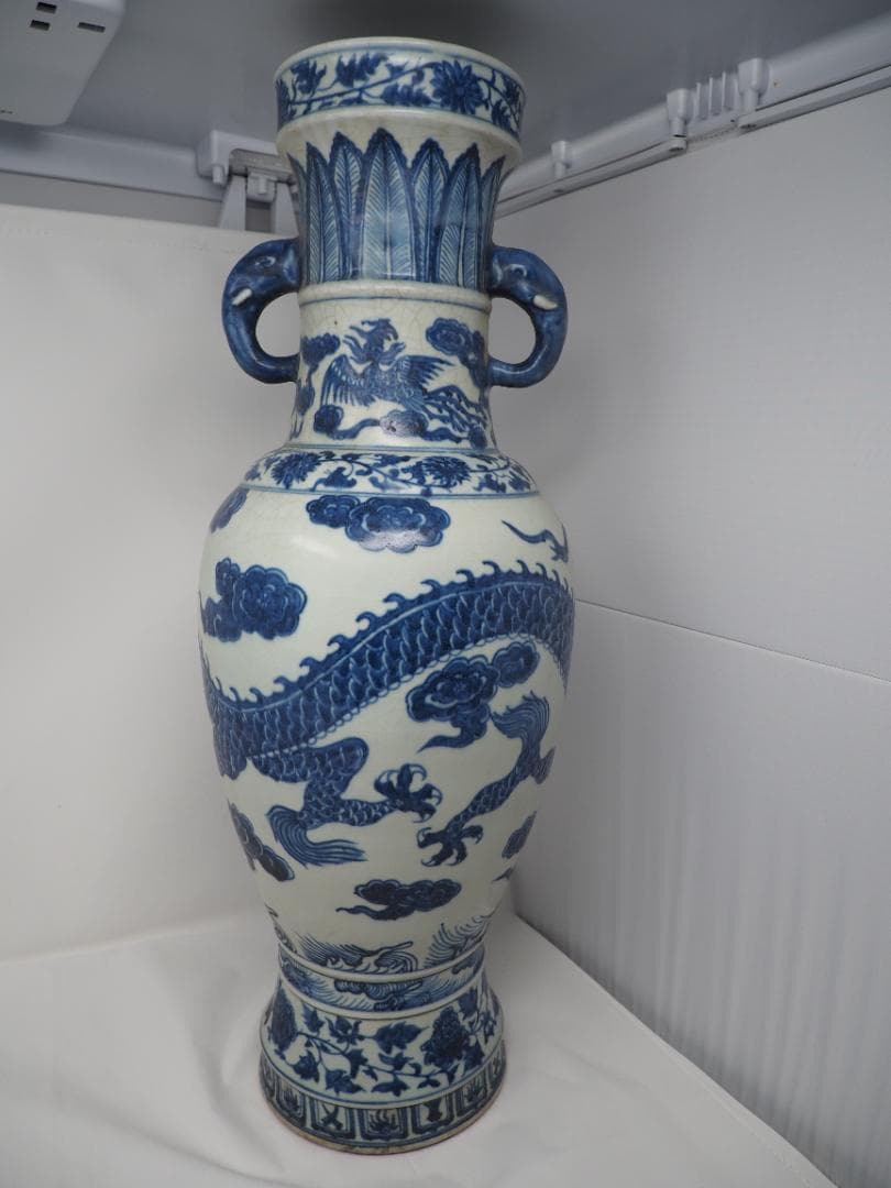 青花龍文象耳瓶　染付　瓶　壺　鳳凰　象　中国　中華