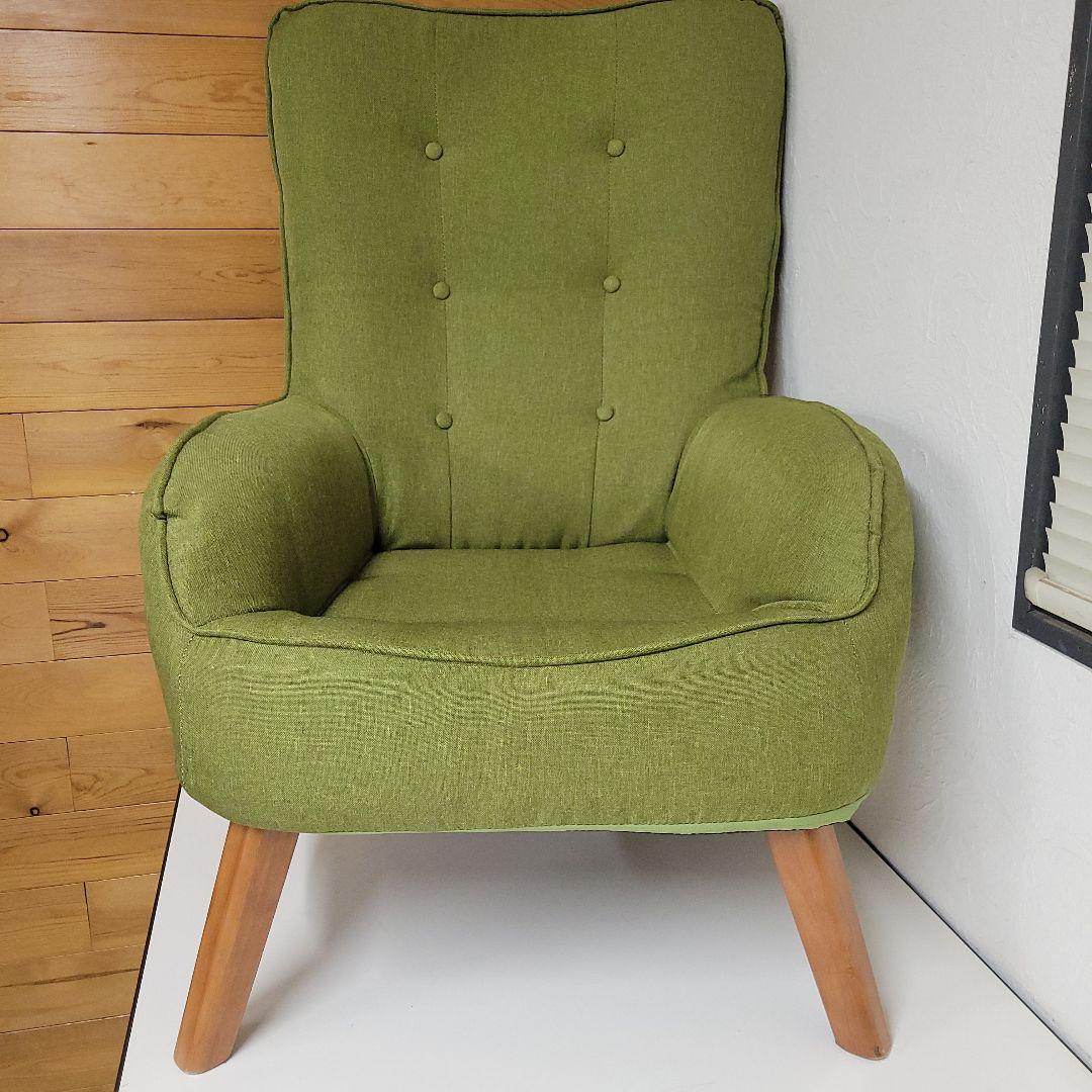 北欧風 折りたたみ 1人掛け ハイバックソファ/アームチェア グリーン 木製脚