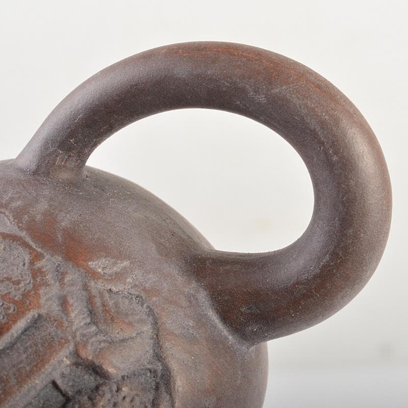 中国　紫砂　朱泥　楼閣山水文　急須　茶壷　在銘　N　6652