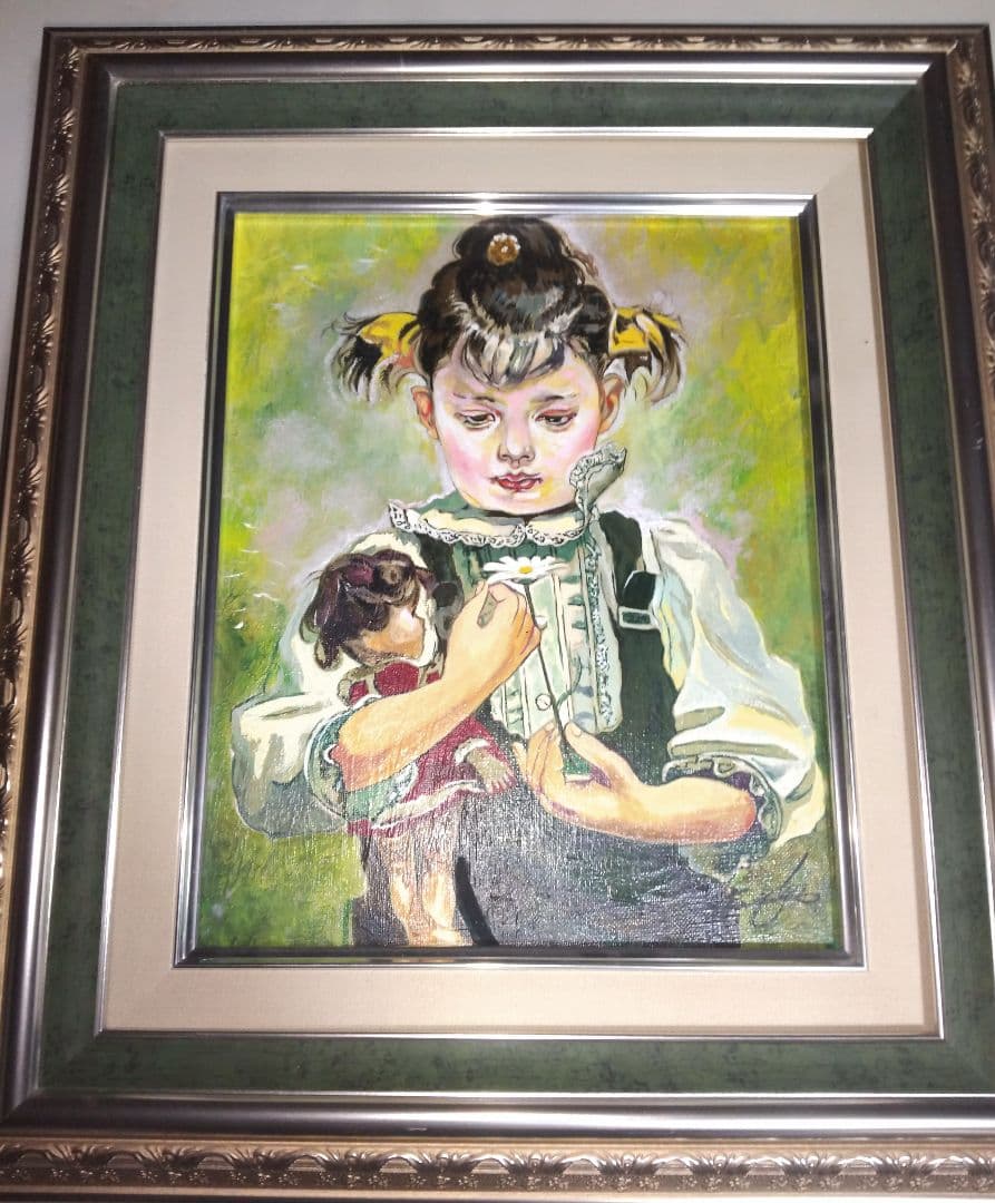 奥龍之介、絵画、油彩３号、少女と人形、肉筆、額縁、藤岡心象。