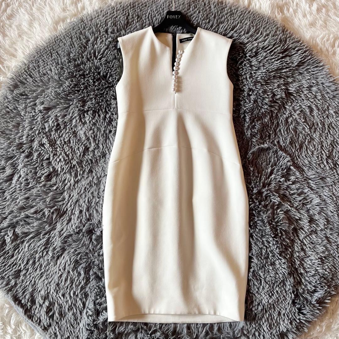 極美品✨ ヨーコチャン パールドレス 膝丈ワンピース フォーマル ホワイト