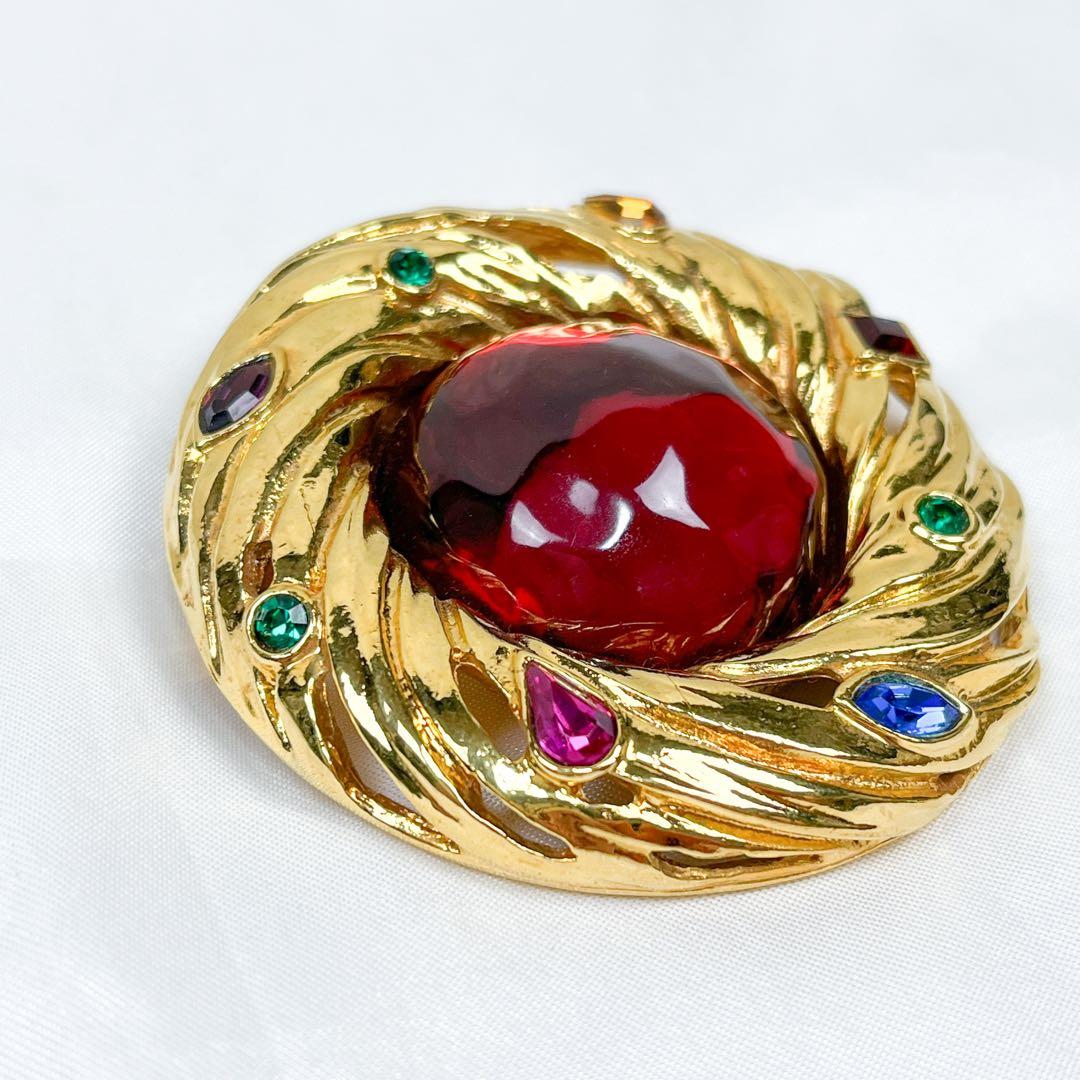 極美品 超希少 イヴサンローラン カラーストーン ブローチ ビンテージ GP