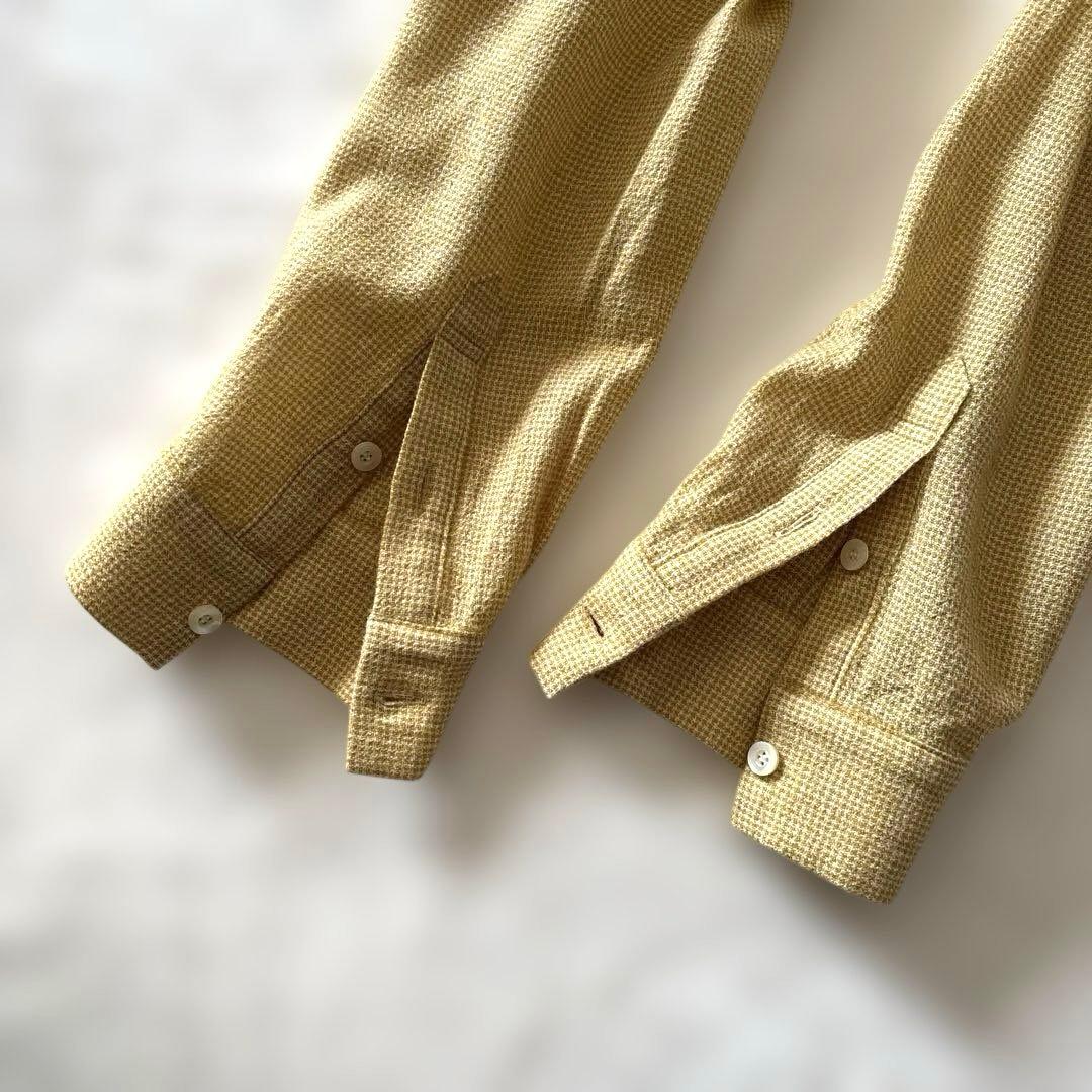 日々 小森縫製 ウール千鳥のスタンドカラーシャツ 千鳥格子 イエロー