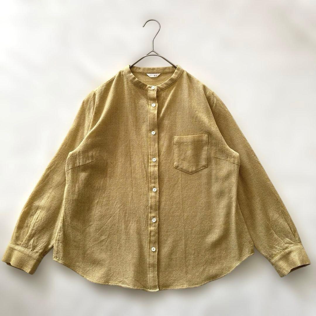 日々 小森縫製 ウール千鳥のスタンドカラーシャツ 千鳥格子 イエロー