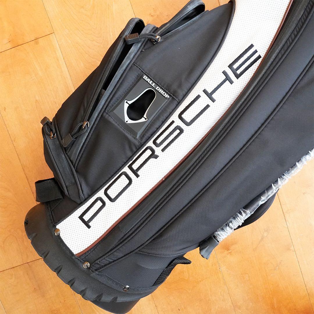 [未使用] Porsche キャディバッグ ブラック/ホワイト/焦茶のパイピング