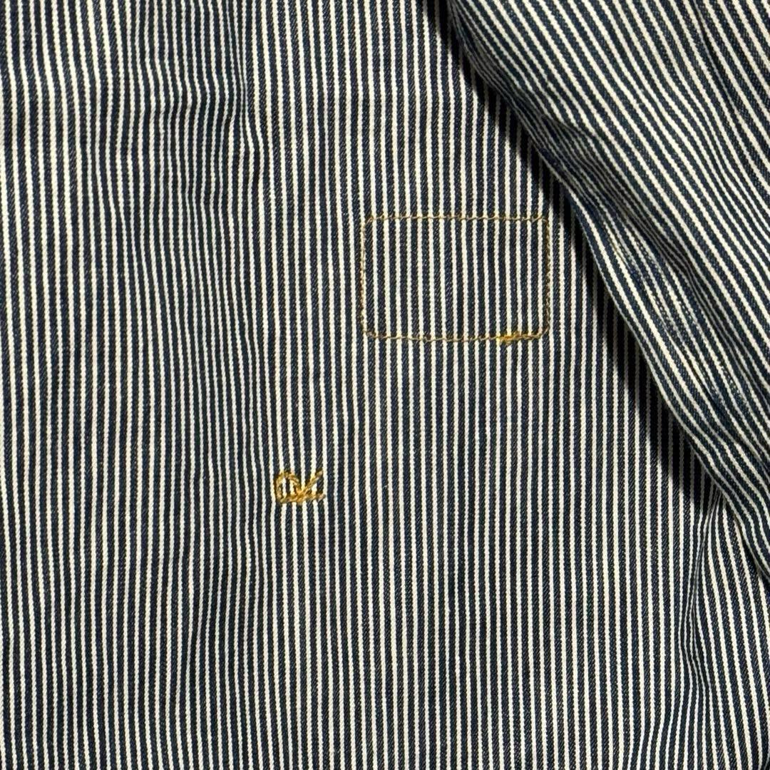 45R インディゴ染 バンドカラーシャツ ストライプ ヒッコリー 刺繍