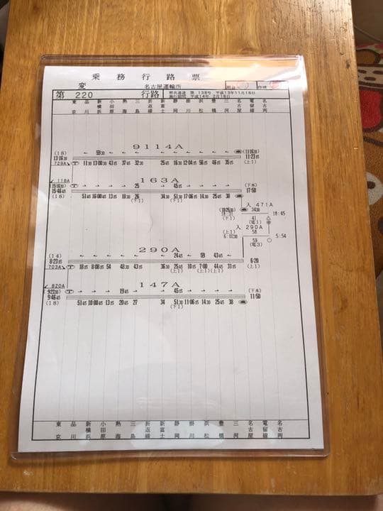 鉄道部品　新幹線　運転士時刻表