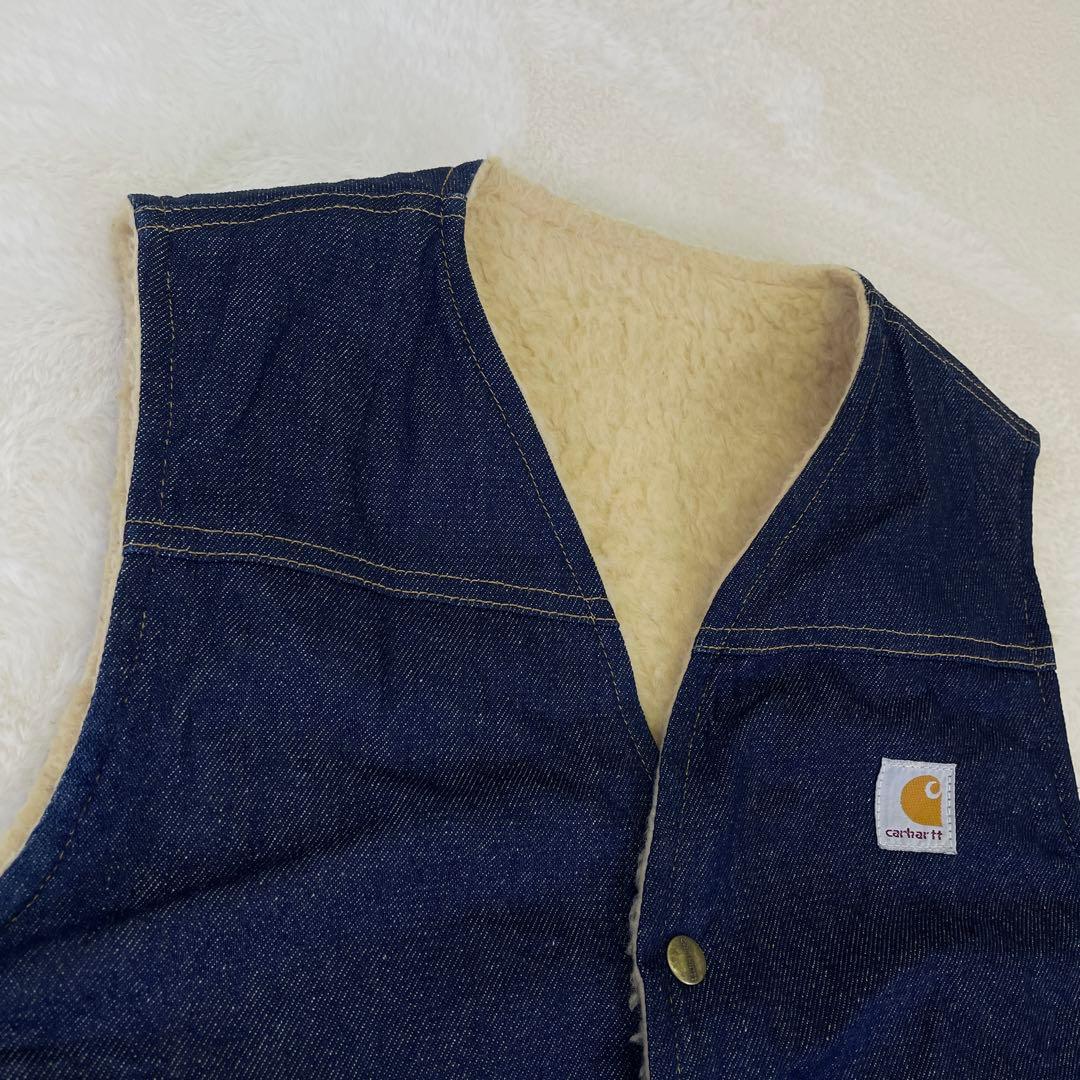 80s ヴィンテージ Carhartt【M】デニムベスト◆裏ボア 希少 星形タグ
