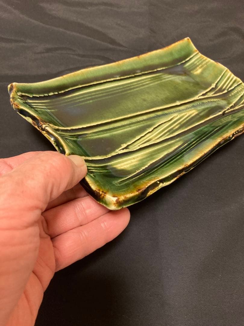 作家モノ 橋口信弘　織部 角皿 2枚組 銘々皿 釉だまり モダン 懐石