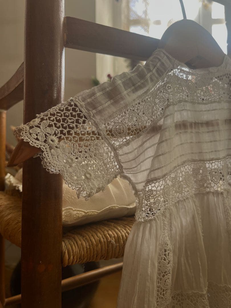 ◆フランスアンティーク｜セレモニーベビードレスA洗礼式白レーステディベアドール