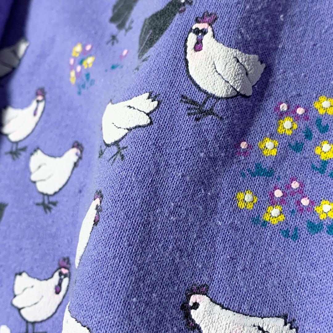 ちびとら様　80’s USA製 牧場柄 総柄スウェット 動物柄 豚 鶏