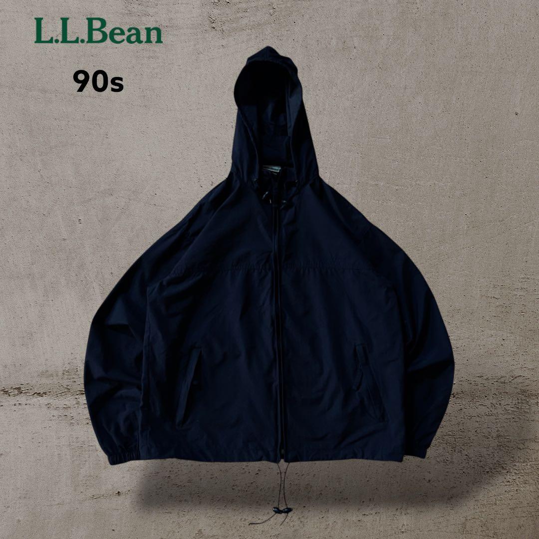美品90s L.L.Beanエルエルビーンナイロンジャケットドローコード刺繍ロゴ