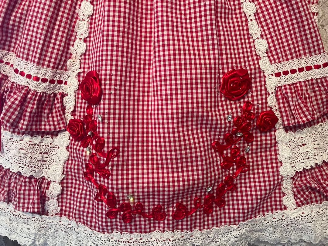 【BABY】ギンガムチェック巻バラドールワンピース　ヘッドドレス