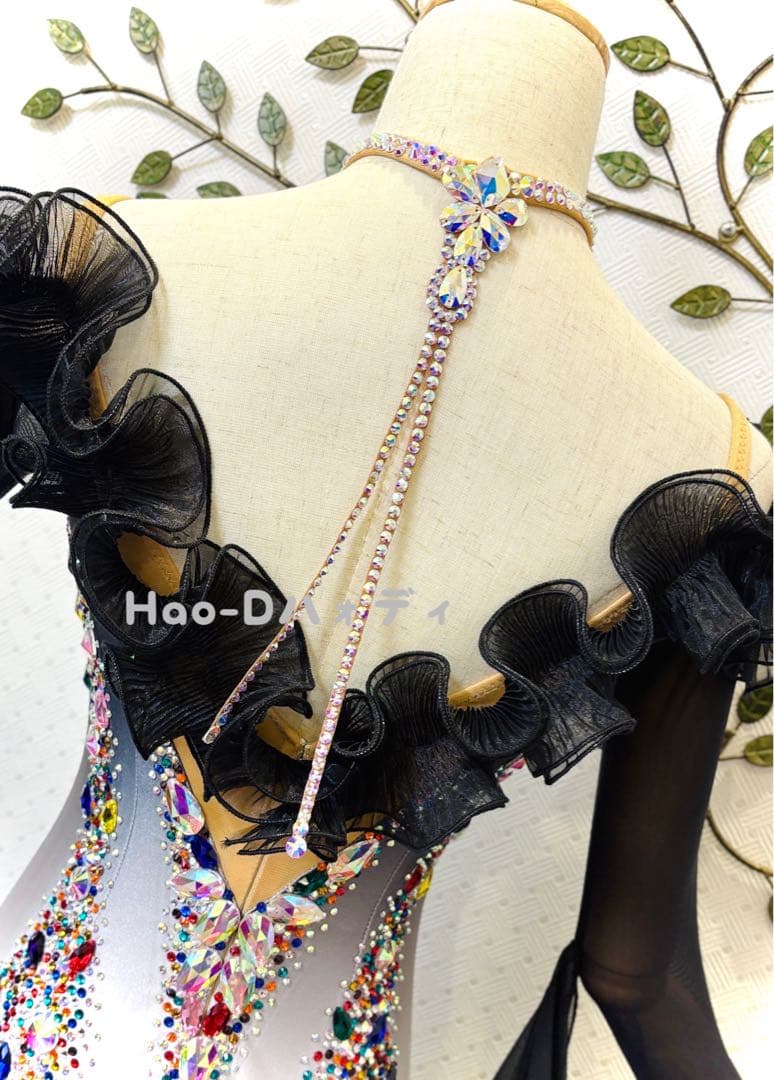 新品★ダンスドレス★スタンダード★社交ダンス★競技会★パーティー★白グレー黒