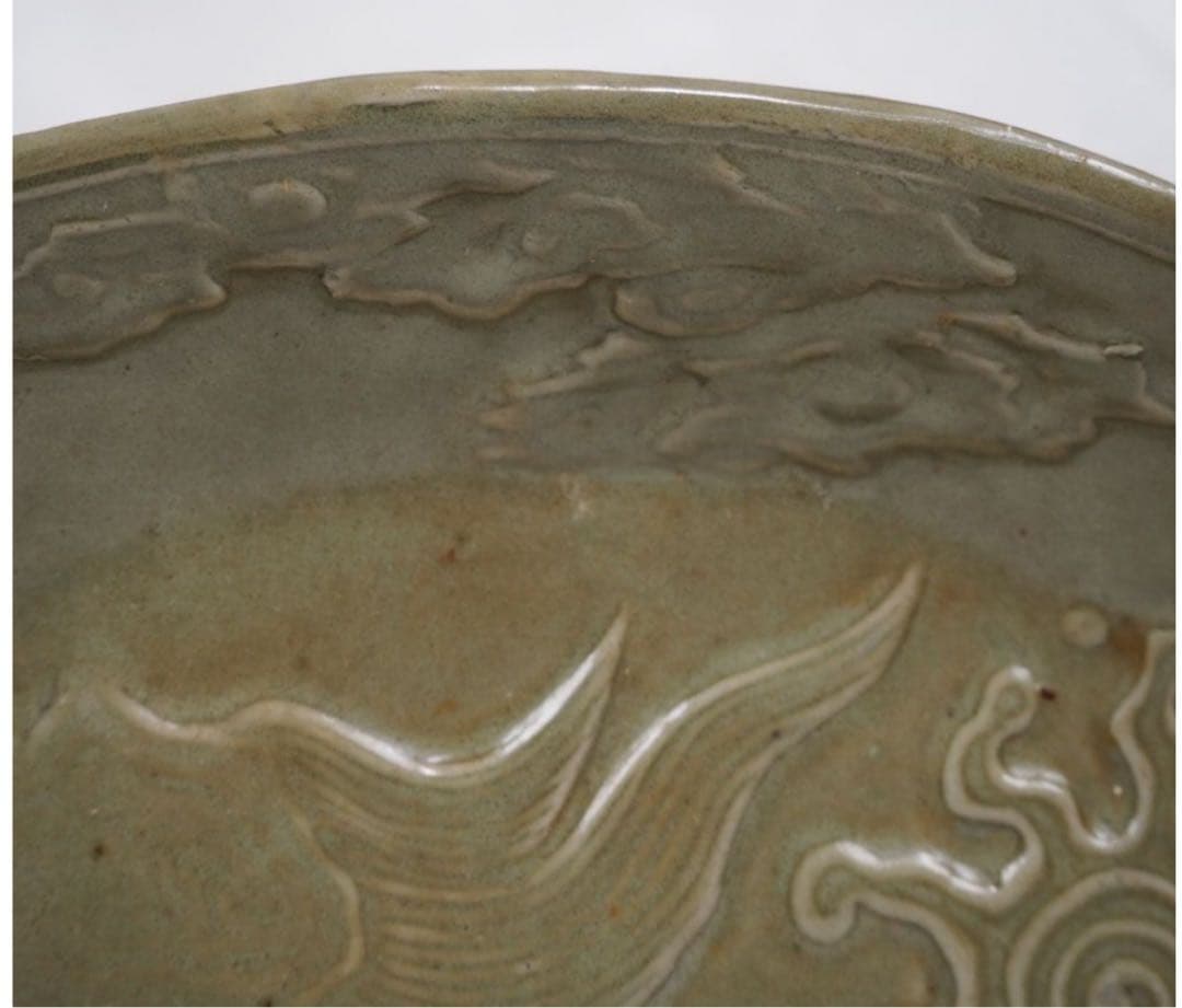 送料無料　【金富士】天龍寺青磁亀文皿　19×11.5ｃｍ　③